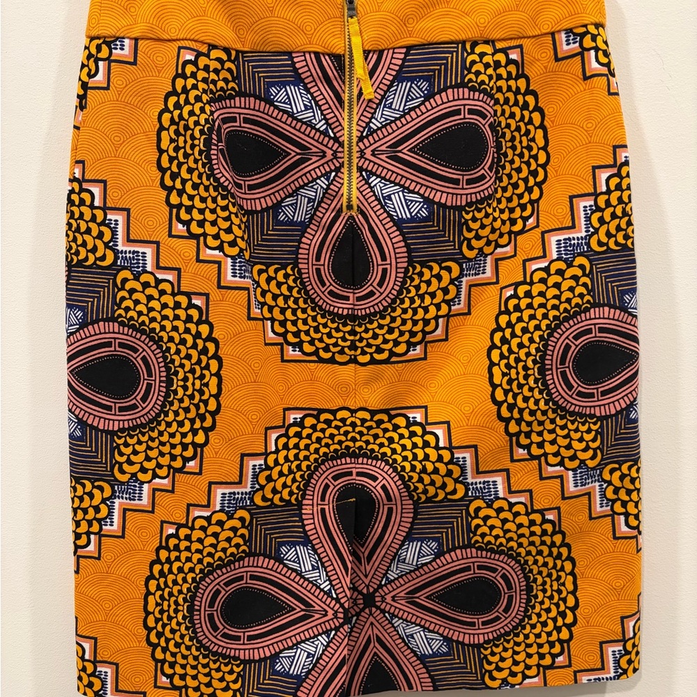 Maeve Anthropoligie Orange Printed Pencil Skirt bold abstract shapes Size 6 - Picture 4 of 8